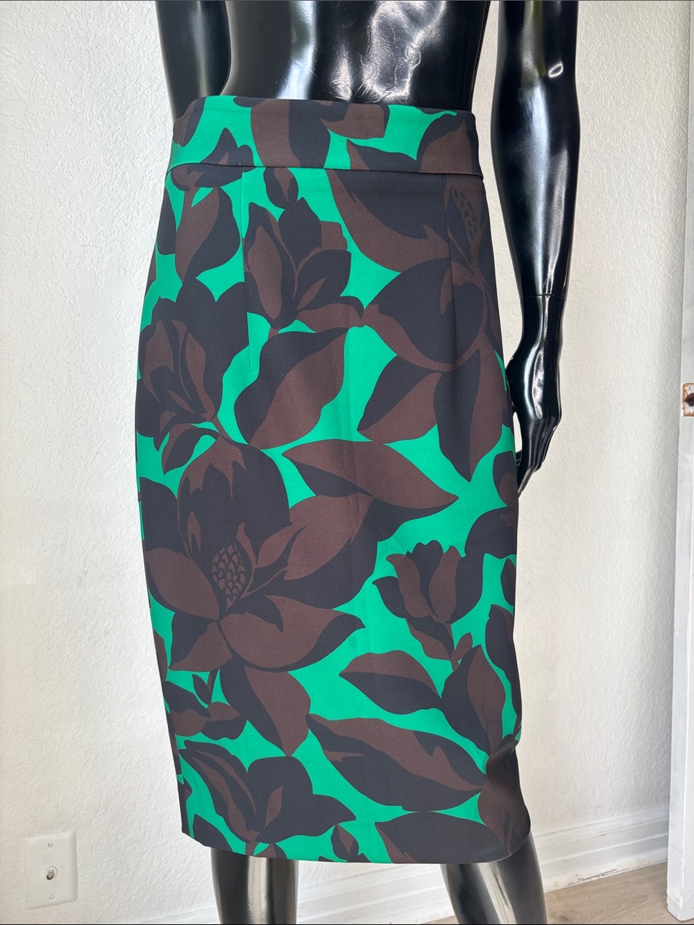 Milly Green and Brown Floral Pencil Skirt
